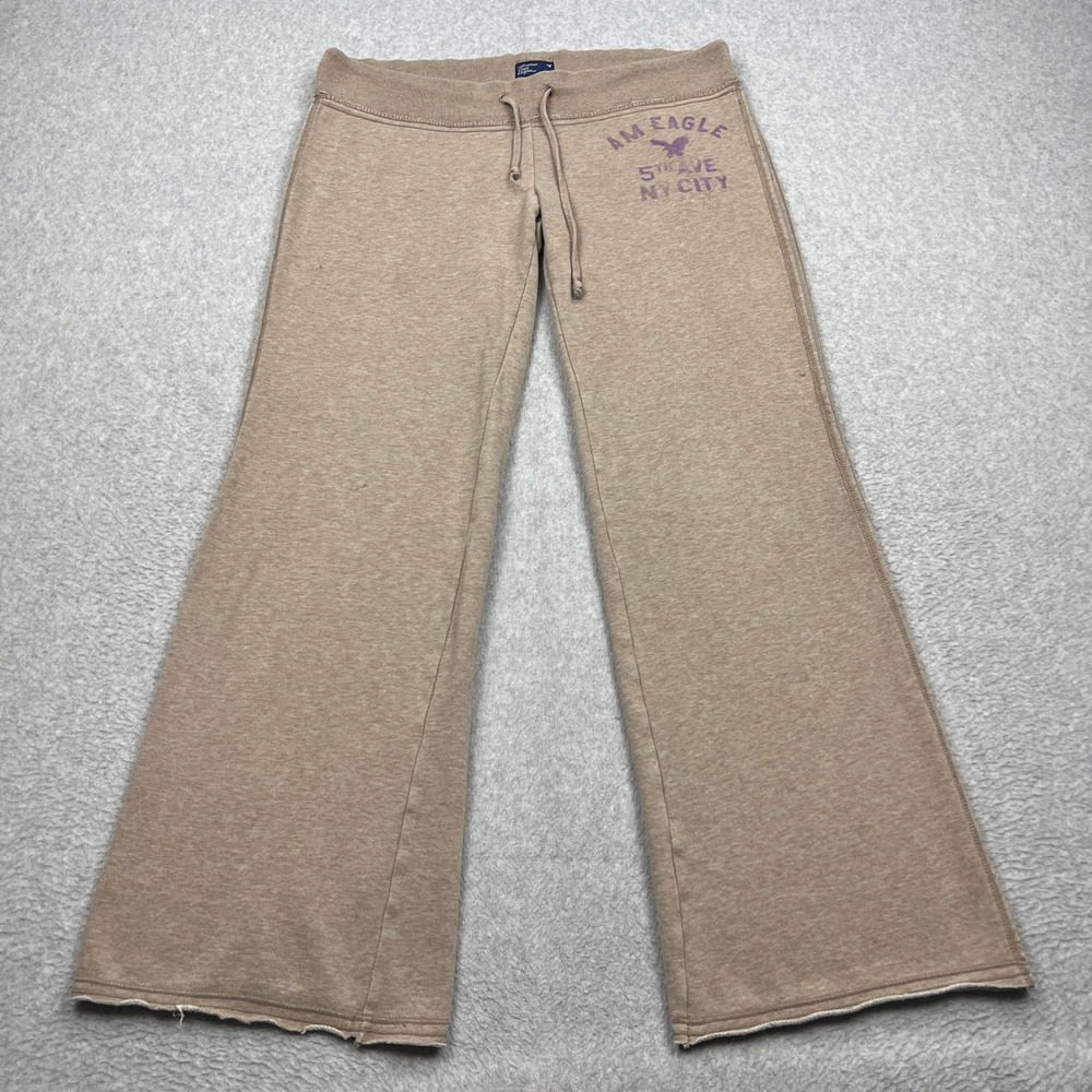 American Eagle Sweatpants Womens Large Brown Flare Low Rise Y2K NY Drawstring